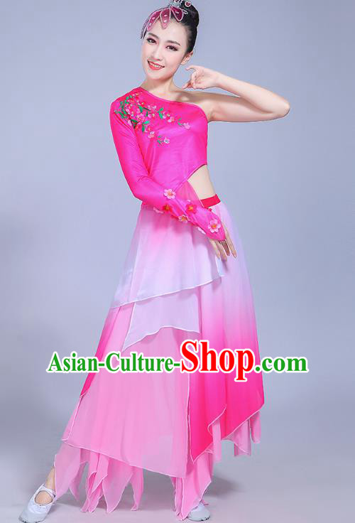 Traditional Chinese Classical Umbrella Dance Costume, China Yangko Folk Dance Yangge Pink Clothing for Women