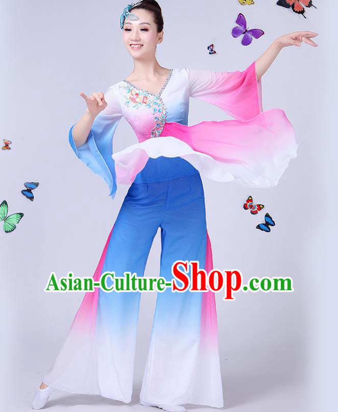 Traditional Chinese Classical Umbrella Dance Embroidered Costume, China Yangko Folk Fan Dance Clothing for Women