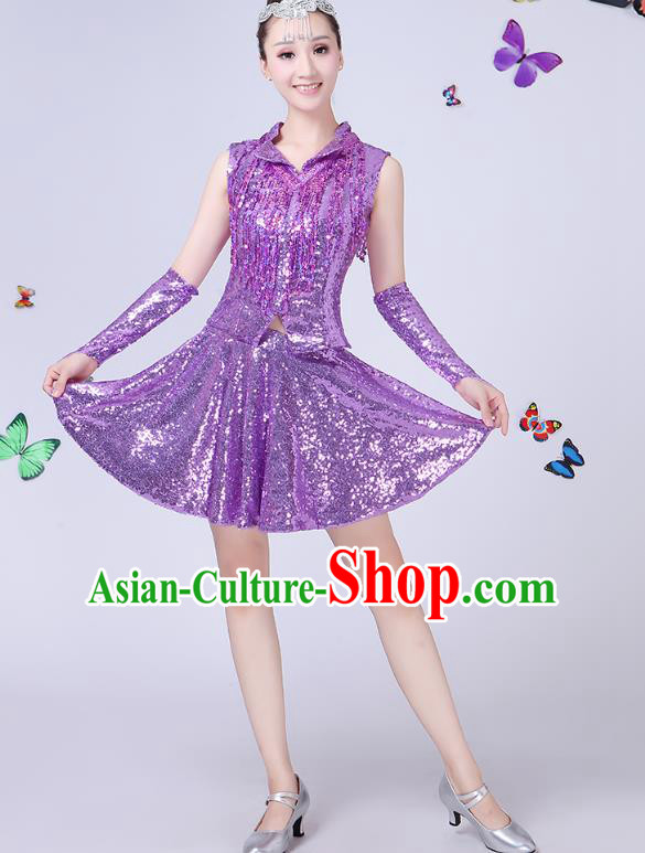 Traditional Chinese Modern Dance Opening Dance Jazz Dance Purple Uniform Folk Dance Chorus Costume for Women