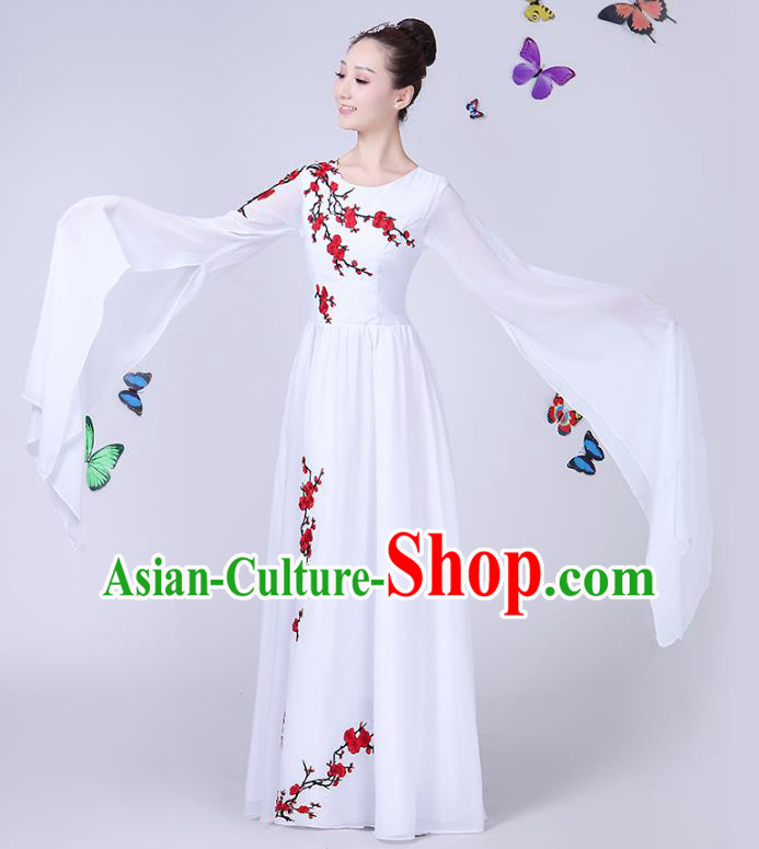 Traditional Chinese Modern Dance Opening Dance Clothing Chorus Folk Umbrella Dance White Dress for Women