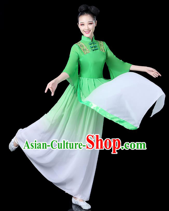 Traditional Chinese Classical Dance Costume Green Dress, China Yangko Folk Umbrella Dance Clothing for Women