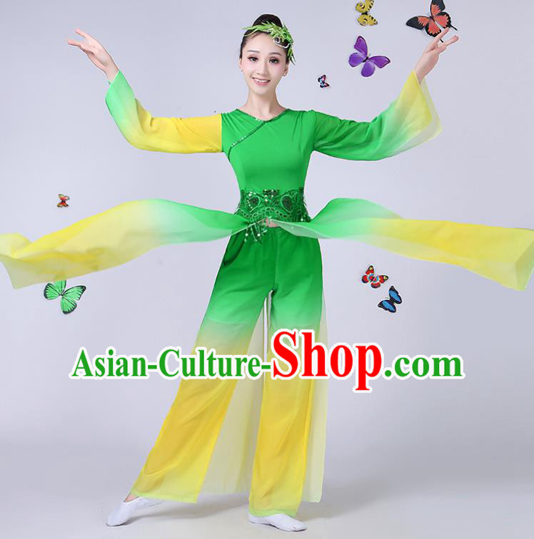 Traditional Chinese Classical Umbrella Dance Costume, China Yangko Folk Fan Dance Green Clothing for Women