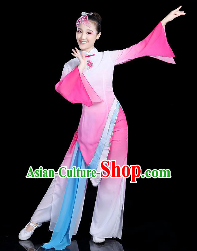 Traditional Chinese Yangge Fan Dance Costume, China Classical Folk Dance Yangko Umbrella Dance Pink Clothing for Women