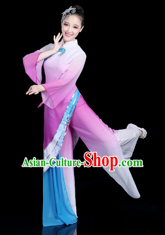 Traditional Chinese Yangge Fan Dance Costume, China Classical Folk Dance Yangko Umbrella Dance Purple Clothing for Women