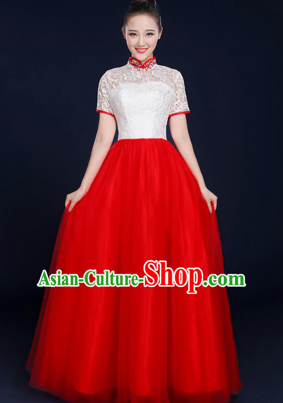 Traditional Chinese Modern Dance Opening Dance Lace Clothing Chorus Classical Dance Red Dress for Women