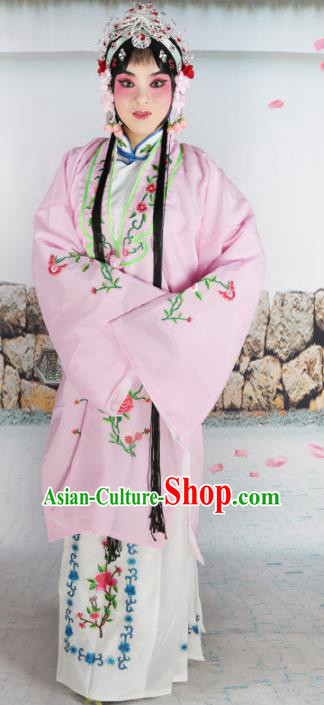 Chinese Beijing Opera Actress Costume Pink Embroidered Cape, Traditional China Peking Opera Diva Embroidery Clothing