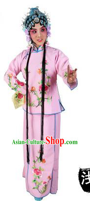 Chinese Beijing Opera Actress Embroidered Peony Costume, China Peking Opera Servant Girl Embroidery Pink Clothing