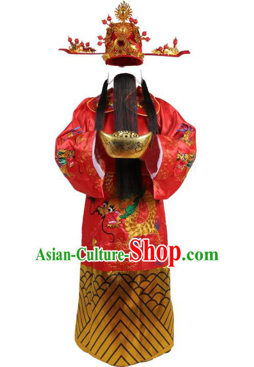 Chinese Beijing Opera God of Wealth Embroidered Costume, China Peking Opera Mammon Embroidery Clothing