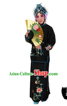 Chinese Beijing Opera Servant Girl Embroidered Black Costume, China Peking Opera Actress Embroidery Clothing