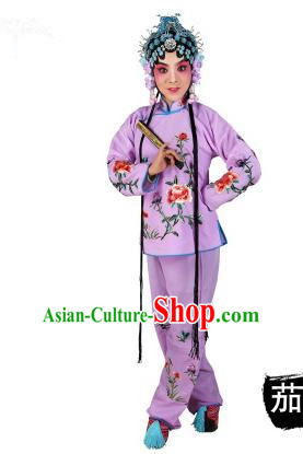 Chinese Beijing Opera Servant Girl Embroidered Purple Costume, China Peking Opera Actress Embroidery Clothing