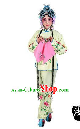 Chinese Beijing Opera Servant Girl Embroidered Light Yellow Costume, China Peking Opera Actress Embroidery Clothing