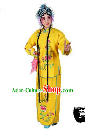 Chinese Beijing Opera Servant Girl Embroidered Yellow Costume, China Peking Opera Actress Embroidery Clothing