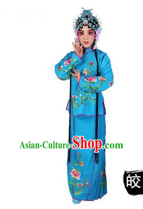 Chinese Beijing Opera Servant Girl Embroidered Blue Costume, China Peking Opera Actress Embroidery Clothing