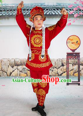 Chinese Beijing Opera Takefu Embroidered Red Costume, China Peking Opera Soldier Embroidery Clothing