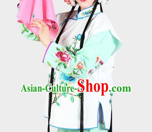 Chinese Beijing Opera Servant Girl Costume Embroidered White Vest, China Peking Opera Actress Embroidery Waistcoat Clothing