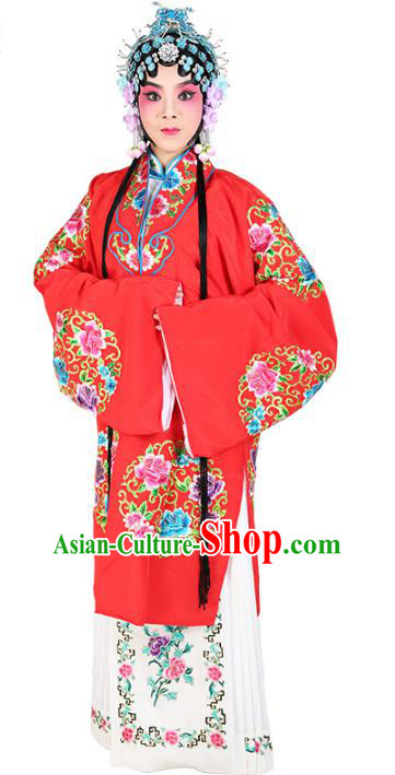 Chinese Beijing Opera Young Lady Embroidered Costume, China Peking Opera Actress Embroidery Red Clothing