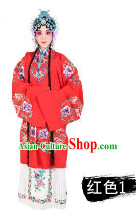 Chinese Beijing Opera Young Lady Embroidered Peony Costume, China Peking Opera Actress Embroidery Red Clothing