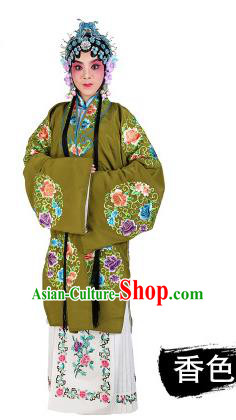 Chinese Beijing Opera Young Lady Embroidered Peony Costume, China Peking Opera Actress Embroidery Green Clothing