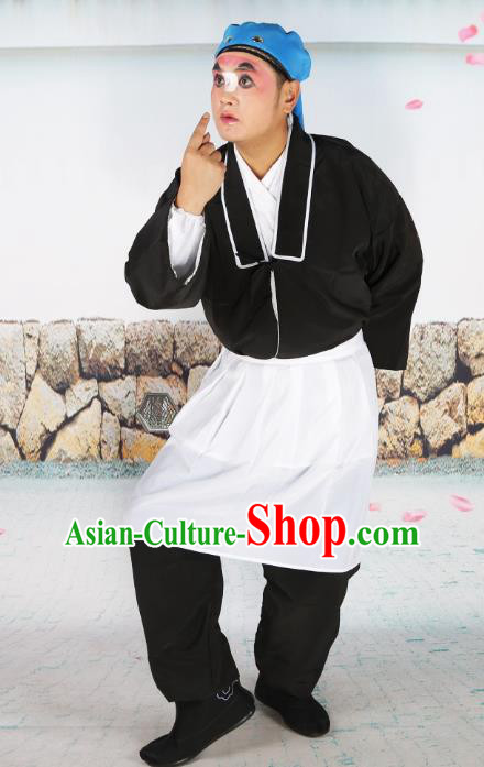 Chinese Beijing Opera Waiter Black Costume, China Peking Opera Clown Clothing