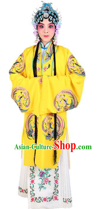Chinese Beijing Opera Actress Costume Yellow Embroidered Cape, China Peking Opera Diva Embroidery Clothing