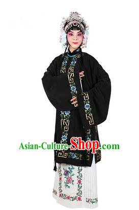 Chinese Beijing Opera Actress Costume Embroidered Black Cape, Traditional China Peking Opera Nobility Lady Embroidery Clothing