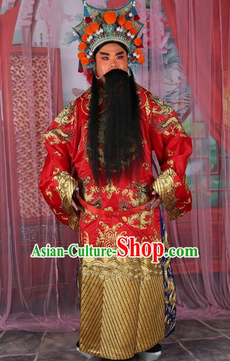Chinese Beijing Opera Bao Zheng Costume Red Embroidered Robe, China Peking Opera Prime Minister Embroidery Gwanbok Clothing