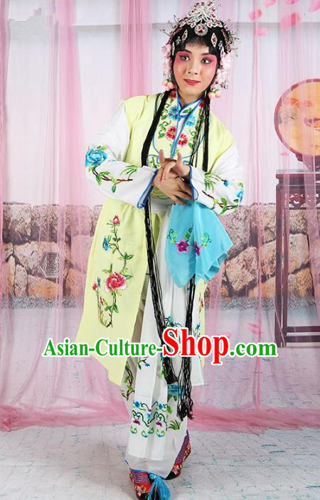 Chinese Beijing Opera Actress Young Lady Embroidered Yellow Costume, China Peking Opera Servant Girl Embroidery Clothing