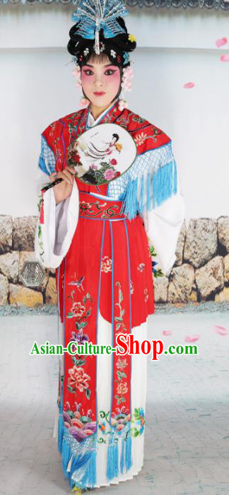 Chinese Beijing Opera Actress Nobility Lady Embroidered Red Costume, China Peking Opera Princess Embroidery Clothing