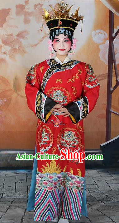 Chinese Beijing Opera Actress Red Embroidered Costume, China Peking Opera Qing Dynasty Manchu Queen Embroidery Clothing
