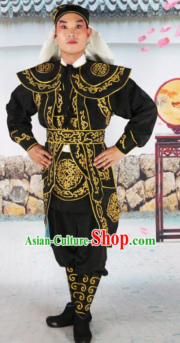 Chinese Beijing Opera Takefu Warrior Embroidered Black Costume, China Peking Opera Soldier Embroidery Clothing