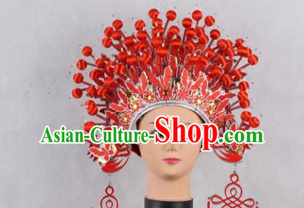 Asian Chinese Beijing Opera Imperial Empress Red Phoenix Coronet, Traditional China Peking Opera Actress Bride Headwear