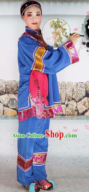 Chinese Beijing Opera Pantaloon Embroidered Blue Costume, China Peking Opera Landlord Shiva Embroidery Clothing