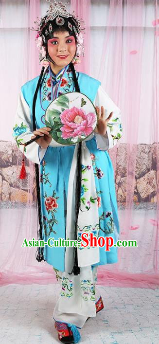 Chinese Beijing Opera Actress Servant Girl Embroidered Costume, China Peking Opera Young Lady Embroidery Clothing