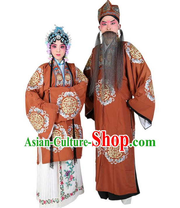 Chinese Beijing Opera Old Men and Women Embroidered Costume, China Peking Opera Ministry Councillor Landlord Shiva Embroidery Clothing
