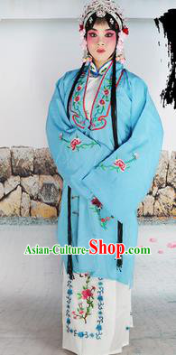 Chinese Beijing Opera Actress Nobility Lady Embroidered Light Blue Costume, China Peking Opera Diva Embroidery Clothing
