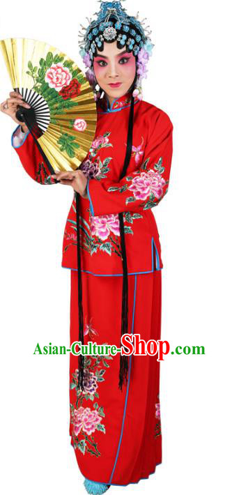Chinese Beijing Opera Actress Young Lady Embroidered Red Costume, China Peking Opera Embroidery Clothing