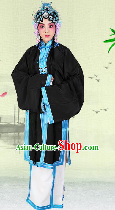 Chinese Beijing Opera Actress Young Lady Black Cape Costume, China Peking Opera Tsingyi Embroidery Clothing