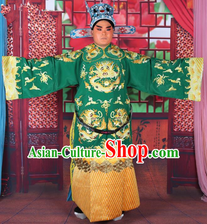 Chinese Beijing Opera Young Men Costume Green Embroidered Robe, China Peking Opera Minister Clothing