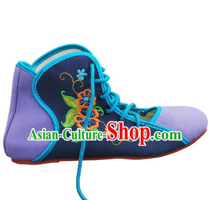 Traditional Chinese National Bride Navy Embroidered Shoes, China Handmade Embroidery Flowers Plimsolls for Women