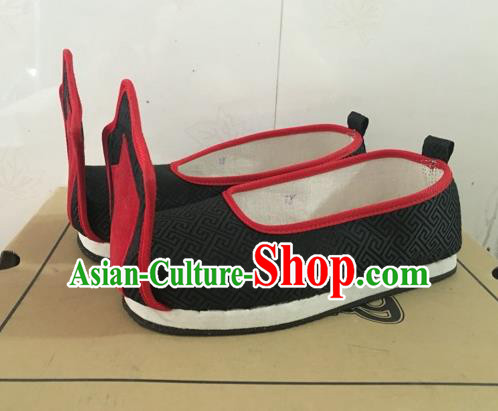Traditional Handmade Chinese Han Dynasty Minister Shoes Hanfu Embroidery Black Wedding Shoes for Men