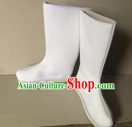 Traditional Handmade Chinese Peking Opera Takefu White Cloth Boots Hanfu Shoes for Men
