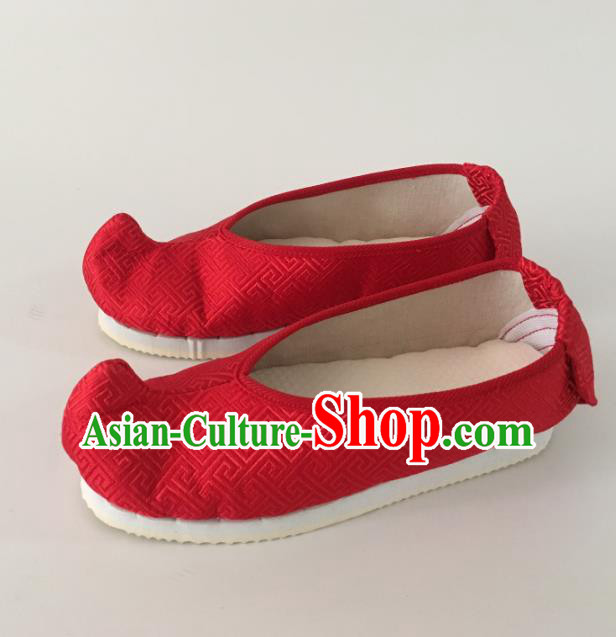 Traditional Chinese Ancient Princess Red Satin Embroidered Shoes, China Handmade Hanfu Embroidery Shoes for Women