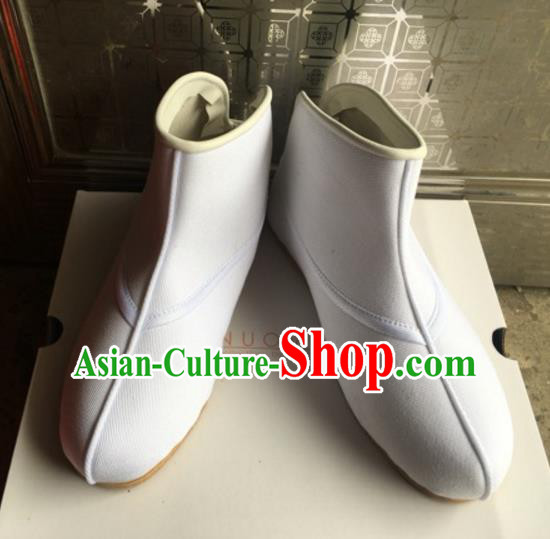 Traditional Chinese Ancient Peking Opera Takefu Shoes, China Handmade Hanfu White Quick Shoes for Men