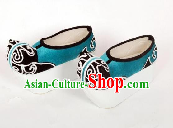 Traditional Chinese Ancient Peking Opera Niche Embroidered Shoes, China Handmade Hanfu Blue Embroidery Shoes for Men