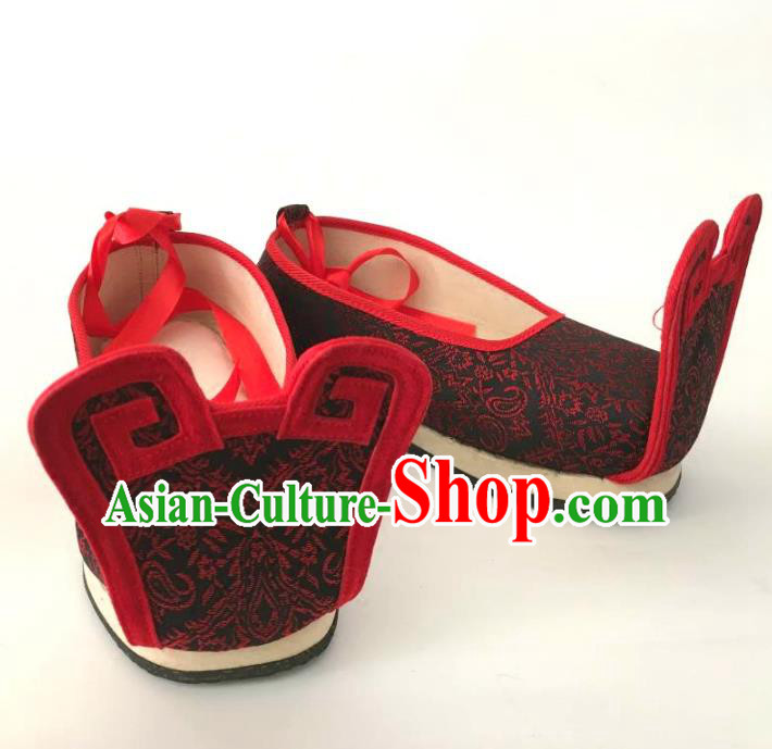 Traditional Chinese Ancient Han Dynasty Wedding Embroidered Shoes, China Handmade Hanfu Embroidery Black Shoes for Men