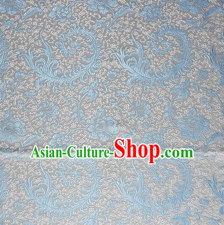 Chinese Royal Palace Traditional Costume Blue Pattern Satin Brocade Fabric, Chinese Ancient Clothing Drapery Hanfu Cheongsam Material