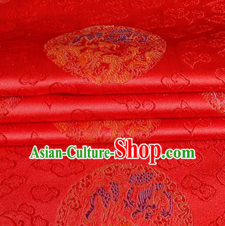 Chinese Royal Palace Traditional Costume Dragon Pattern Red Satin Brocade Fabric, Chinese Ancient Clothing Drapery Hanfu Cheongsam Material