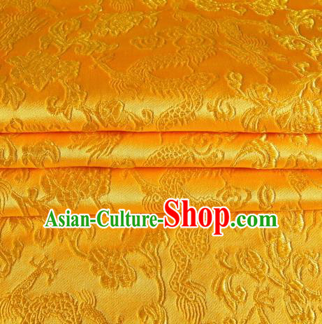 Chinese Royal Palace Traditional Costume Dragon Pattern Golden Satin Brocade Fabric, Chinese Ancient Clothing Drapery Hanfu Cheongsam Material