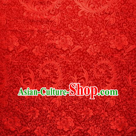 Chinese Royal Palace Traditional Costume Pteris Pattern Red Satin Brocade Fabric, Chinese Ancient Clothing Drapery Hanfu Cheongsam Material