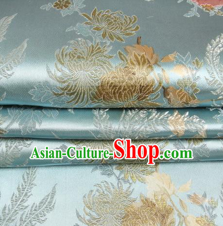 Chinese Traditional Costume Royal Palace Peony Pattern Blue Satin Brocade Fabric, Chinese Ancient Clothing Drapery Hanfu Cheongsam Material